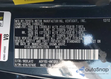 2013 Toyota Venza Xle from USA, damaged, VIN 4T3ZA3BB5DU072026